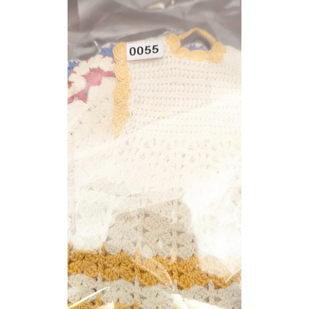Vintage Handmade Crochet Potholders Lot of 4 Dress Flower Blue Red Yellow Retro